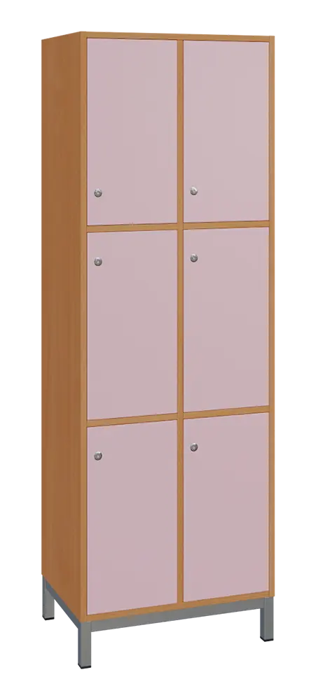 SBS-3322 šatní skříň 6-boxová, 1800x600x400 mm, kovové nohy, korpus buk royal, dvířka pastelově růžová